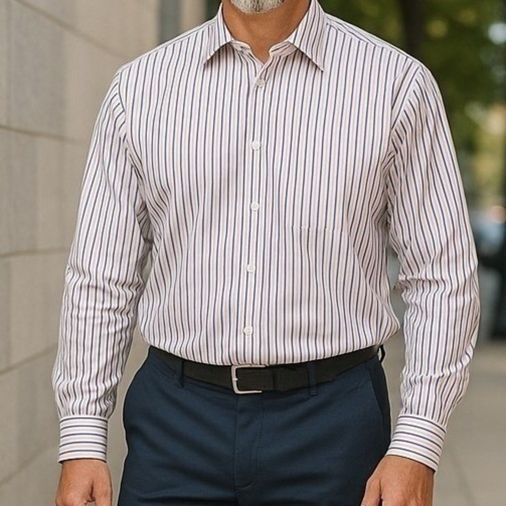Paul Fredrick Striped Non-Iron Cotton Dress Shirt 17.5-34 Classic Fit Preppy